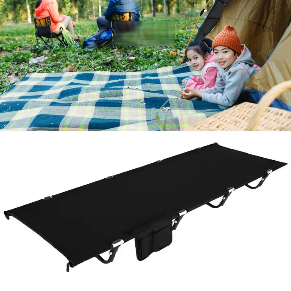WDFYJ Folding Camping Cot, Portable Military Canvas Sleeping Bed, Outdoor Comfortable Lightweight Bed w/Carry Bag for Hiking, Backpack Travel, Home & Office(Black)