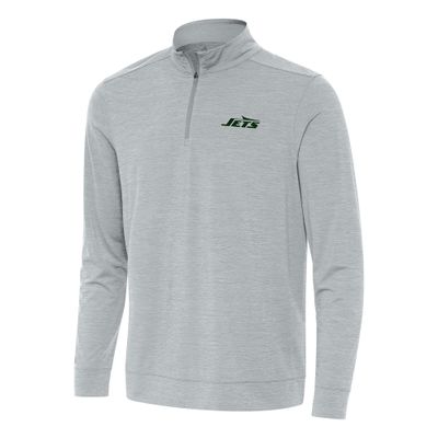 Antigua Men's Heather Gray New York Jets Bright Quarter-Zip Top