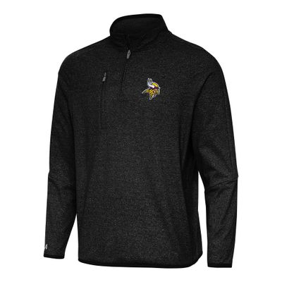 Antigua Men's Heather Black Minnesota Vikings Certain Tri-Blend Quarter-Zip Top