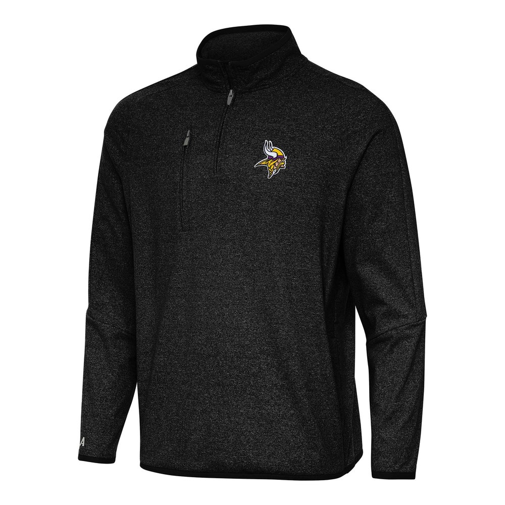 Antigua Men's Heather Black Minnesota Vikings Certain Tri-Blend Quarter-Zip Top