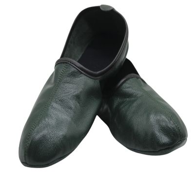Akdam Mens Indoor Leather Slippers Dark Green Traditional Babouche House Shoes Barefoot Moccasin (Size 11)