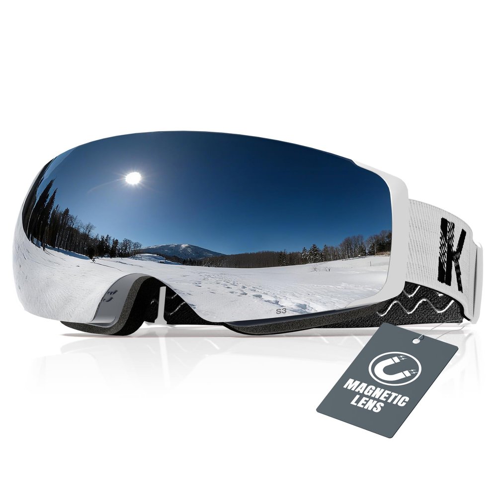 Innerking Magnetic Ski Goggles, Interchangeable Lens Snow Goggles SGS Approved, OTG Anti Fog Snowboarding Goggles for Women Men Adult Youth - Grey Frame Silver 10%