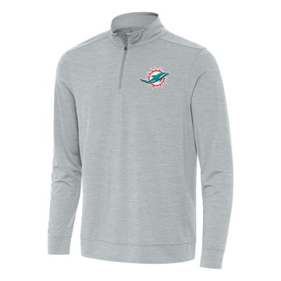 Antigua Men's Heather Gray Miami Dolphins Bright Quarter-Zip Top