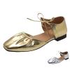 SACFOF Women's Wrinkled Leather Lace Up Flat Mules Fashion Closed Square Toe Slip-On Slingback Ballet Flats Casual Dressy Office Flat Mules view 1