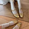 SACFOF Women's Wrinkled Leather Lace Up Flat Mules Fashion Closed Square Toe Slip-On Slingback Ballet Flats Casual Dressy Office Flat Mules view 2