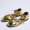 SACFOF Women's Wrinkled Leather Lace Up Flat Mules Fashion Closed Square Toe Slip-On Slingback Ballet Flats Casual Dressy Office Flat Mules view 3
