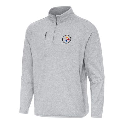 Antigua Men's Heather Gray Pittsburgh Steelers Certain Tri-Blend Quarter-Zip Top