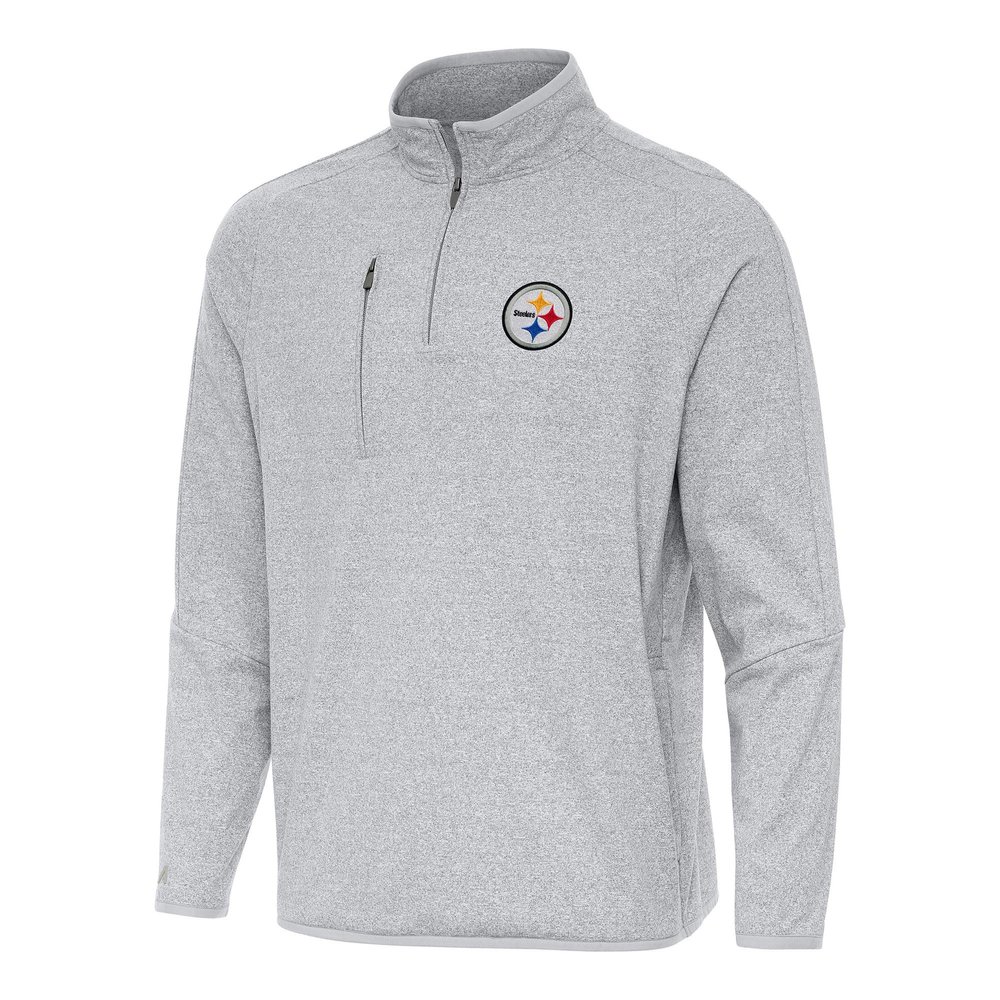 Antigua Men's Heather Gray Pittsburgh Steelers Certain Tri-Blend Quarter-Zip Top