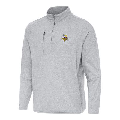 Antigua Men's Heather Gray Minnesota Vikings Certain Tri-Blend Quarter-Zip Top