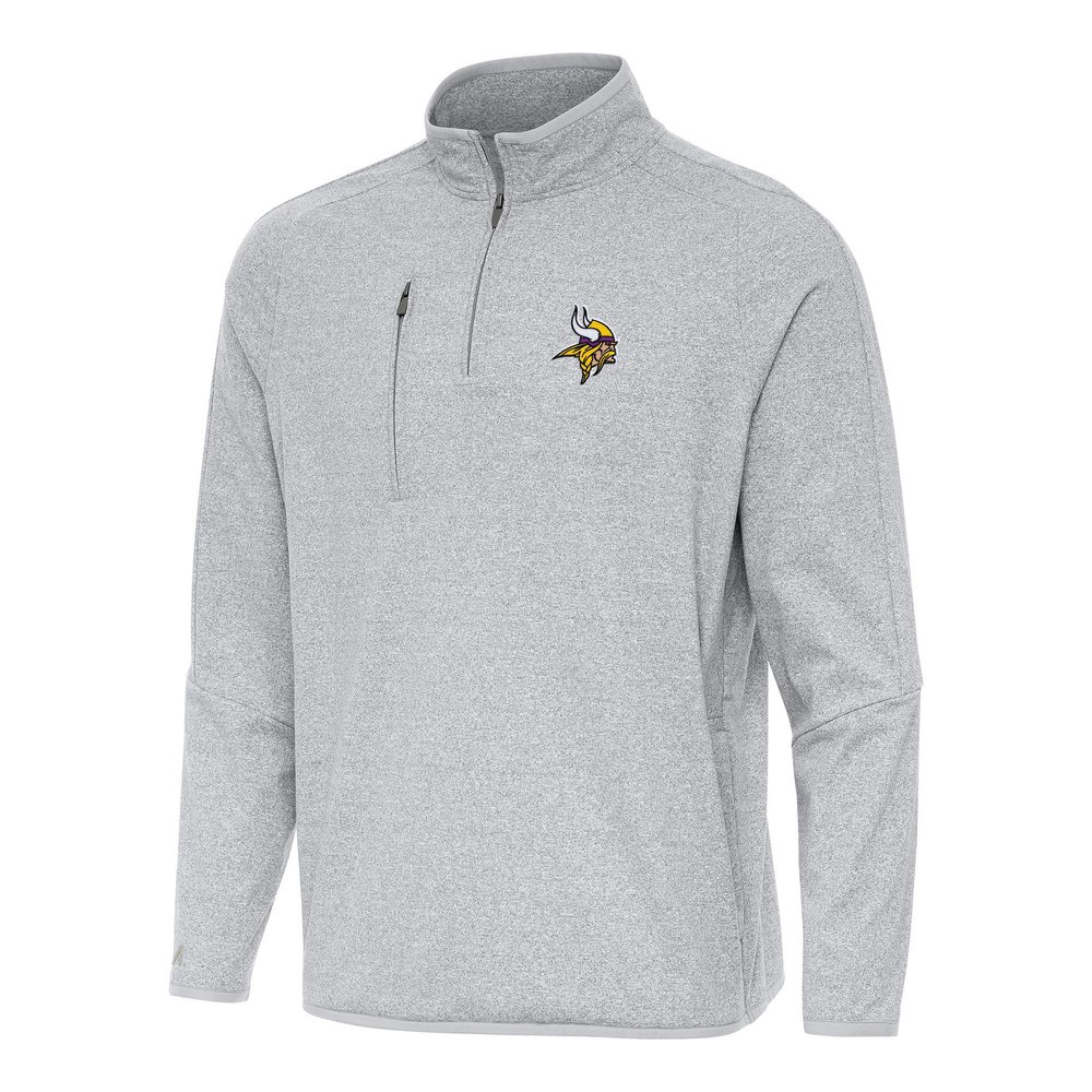 Antigua Men's Heather Gray Minnesota Vikings Certain Tri-Blend Quarter-Zip Top