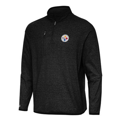 Antigua Men's Heather Black Pittsburgh Steelers Certain Tri-Blend Quarter-Zip Top