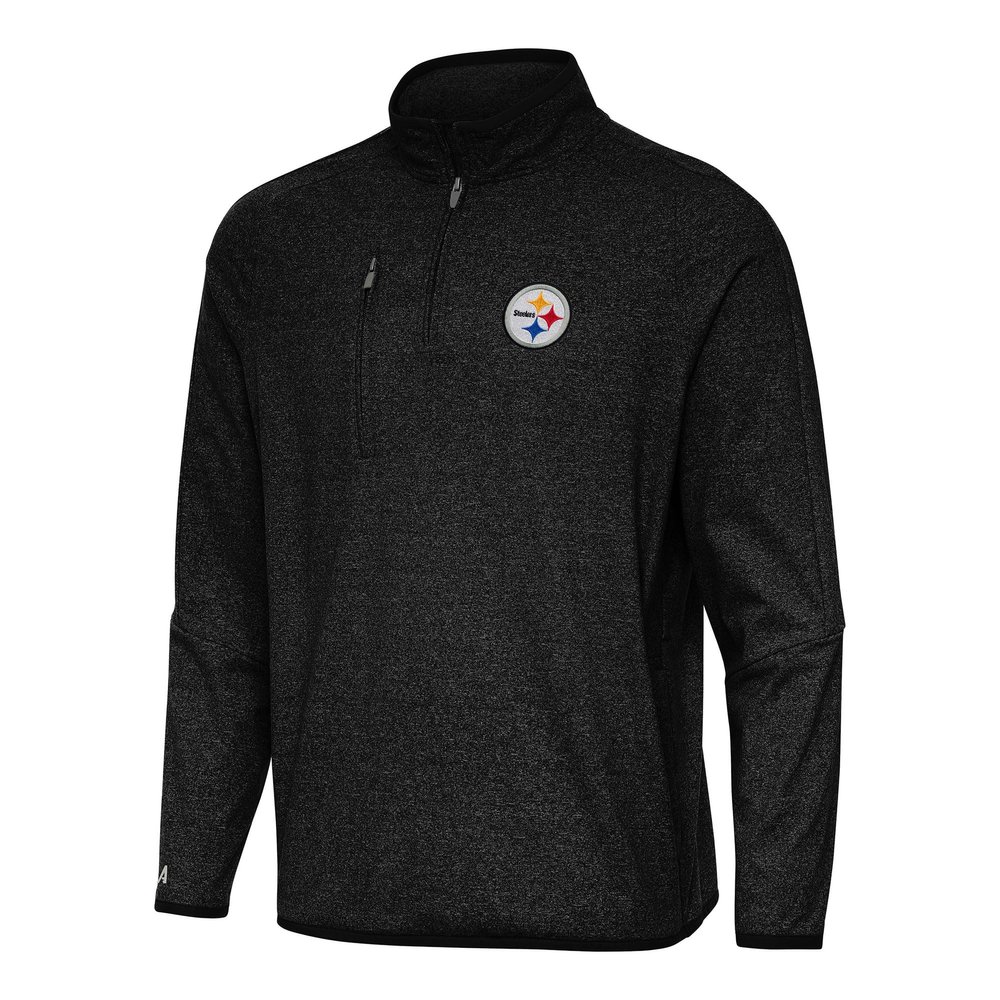 Antigua Men's Heather Black Pittsburgh Steelers Certain Tri-Blend Quarter-Zip Top