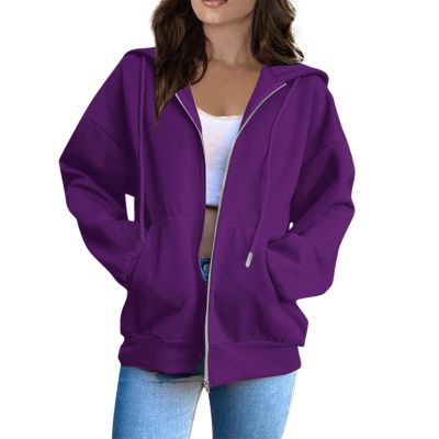 ODEUIAOD Womens Sweatshirts Zip Up Hoodie Women 2025 Long Sleeve Oversized Sweatshirts for Women Y2K Jacket with Pockets Fall Fashion Clothes Purples Small