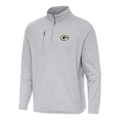 Antigua Men's Heather Gray Green Bay Packers Certain Tri-Blend Quarter-Zip Top