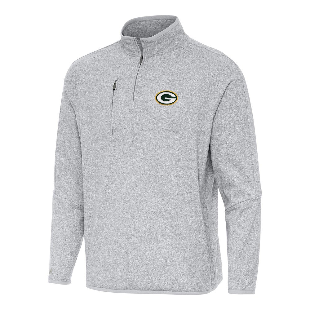 Antigua Men's Heather Gray Green Bay Packers Certain Tri-Blend Quarter-Zip Top