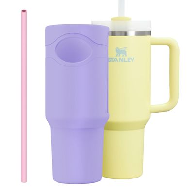 Silicone Boot for Stanley Cup 40 oz Tumbler Sleeve Accessories & Replacement 12 Straw Set Compatible for Stanley Case Quencher with Handle Full Body Protector Case (Purple)
