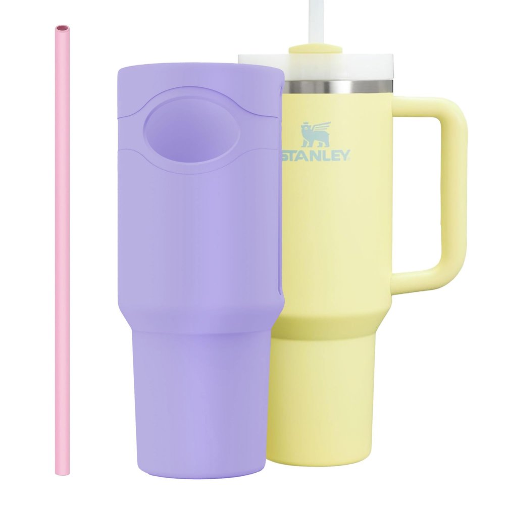 Silicone Boot for Stanley Cup 40 oz Tumbler Sleeve Accessories & Replacement 12 Straw Set Compatible for Stanley Case Quencher with Handle Full Body Protector Case (Purple)