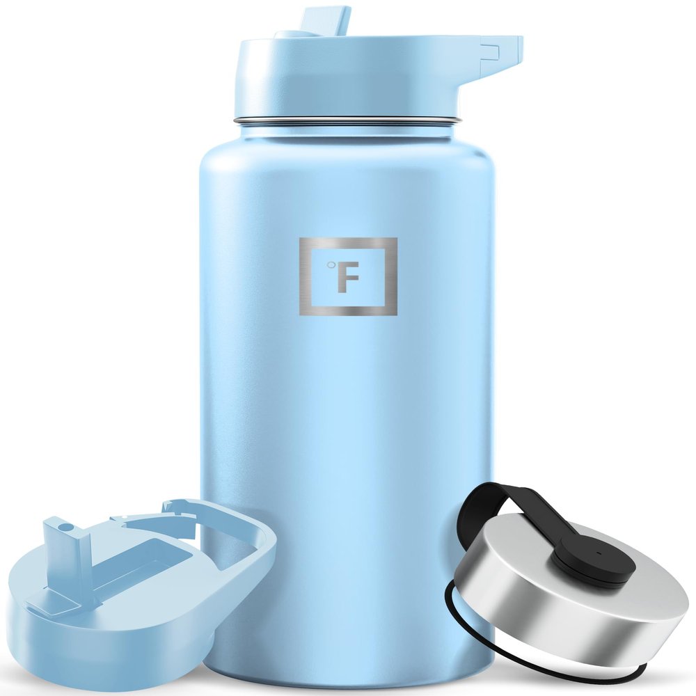 IRON FLASK Camping & Hiking Hydration Flask with Straw, Wide Mouth Insulated Stainless Steel Sports Water Bottle - 32 oz Morning Mist