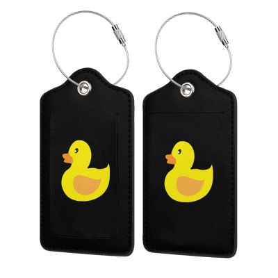 Cute Rubber Duck Leather Luggage Tag Luggage Card with Privacy Cover and Stainless Steel Ring