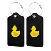 Cute Rubber Duck Leather Luggage Tag Luggage Card with Privacy Cover and Stainless Steel Ring view 1