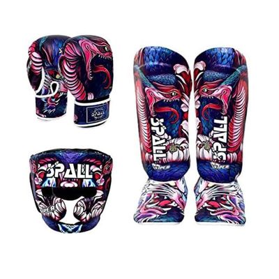 Spall Pro US Boxing Training Set 3 1 Synthetic Leather Boxing Gloves with Boxing Gear Shin Instep, MMA Training with Shin Pads for Kids Adults, Martial Arts Set (Multi, X-Large)