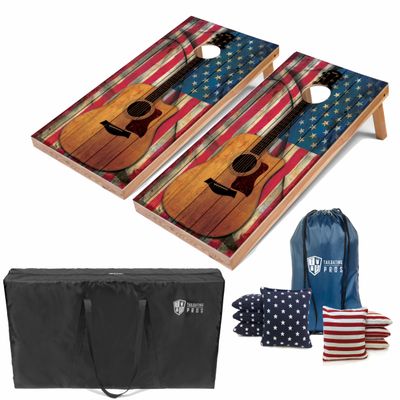 Tailgating Pros Cornhole Boards - 4'x2' Lightweight Regulation Flag & Patriotic Outdoor Themed Cornhole Game w/Carrying Case & Set of 8 Corn Hole Bean Bags w/Tote