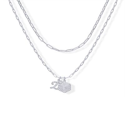 PAVOI Rhodium Plated Dainty Hexagon Initial Letter Pendant Layered Necklace Jewelry Gift for Women | Paperclip Layering Chain Necklace | Letter L