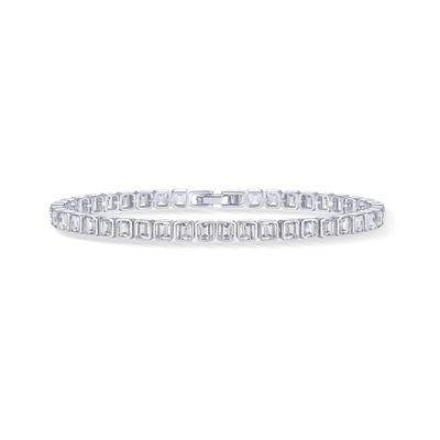 PAVOI Rhodium Plated Simulated Diamonds Bezel Set Tennis Bracelets for Women - Cubic Zirconia Stones Radiant Cut Statement Bride Gold Bracelet Stack - Size 7"