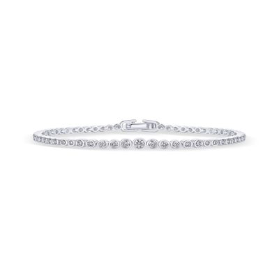 PAVOI Rhodium Plated Graduated Simulated Diamonds Bezel Set Tennis Bracelets for Women - Cubic Zirconia Stones Round Statement Bride Gold Bracelet Stack - Size 7"