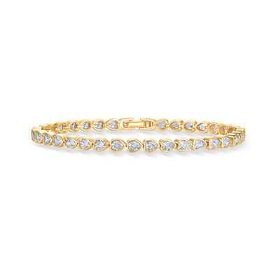 PAVOI 14K Yellow Gold Plated Simulated Diamonds Bezel Set Tennis Bracelets for Women - Cubic Zirconia Stones Valentines Day Love Heart Statement Bride Gold Bracelet Stack - Size 7"