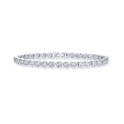 PAVOI Rhodium Plated Simulated Diamonds Bezel Set Tennis Bracelets for Women - Cubic Zirconia Stones Valentines Day Love Heart Statement Bride Gold Bracelet Stack - Size 7.5"