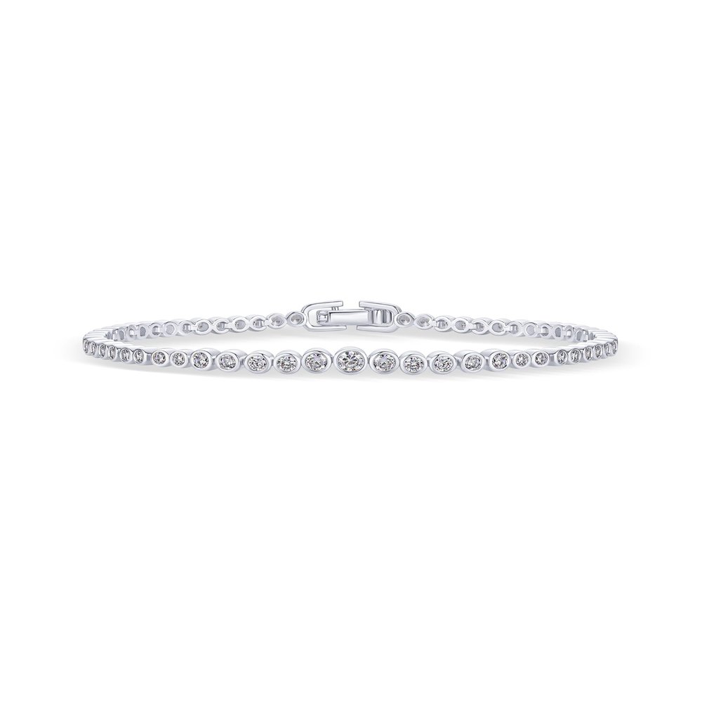 PAVOI Rhodium Plated Graduated Simulated Diamonds Bezel Set Tennis Bracelets for Women - Cubic Zirconia Stones Round Statement Bride Gold Bracelet Stack - Size 6.5"
