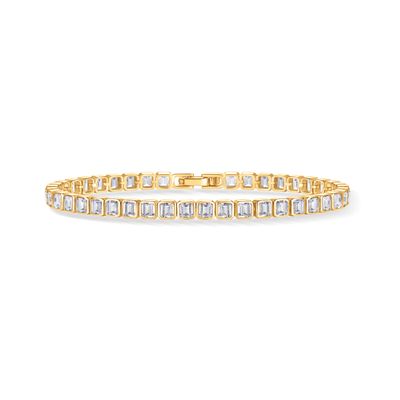 PAVOI 14K Yellow Gold Plated Simulated Diamonds Bezel Set Tennis Bracelets for Women - Cubic Zirconia Stones Radiant Cut Statement Bride Gold Bracelet Stack - Size 7.5"