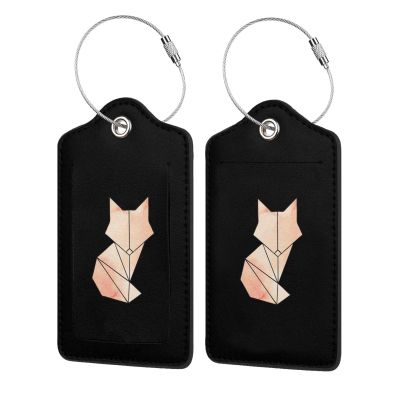Geometric Foxes Leather Luggage Tag Luggage Card with Privacy Cover and Stainless Steel Ring
