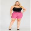 ShoSho Womens Plus Size High Waist Tummy Control Butt Sculpting Office Shorts With Faux Leather Belt Sangria Sunset 1X view 2