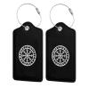 Vikings Helm of Awe Rune Leather Luggage Tag Luggage Card with Privacy Cover and Stainless Steel Ring view 1