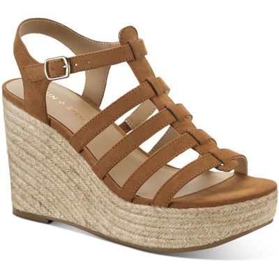 Sun + Stone Womens Wesleyy Faux Suede Wedge Sandals Brown 10 Medium (B,M)