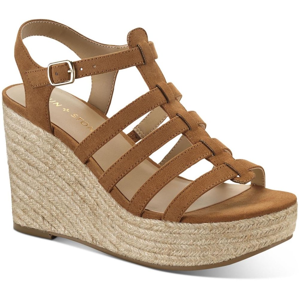 Sun + Stone Womens Wesleyy Faux Suede Wedge Sandals Brown 10 Medium (B,M)