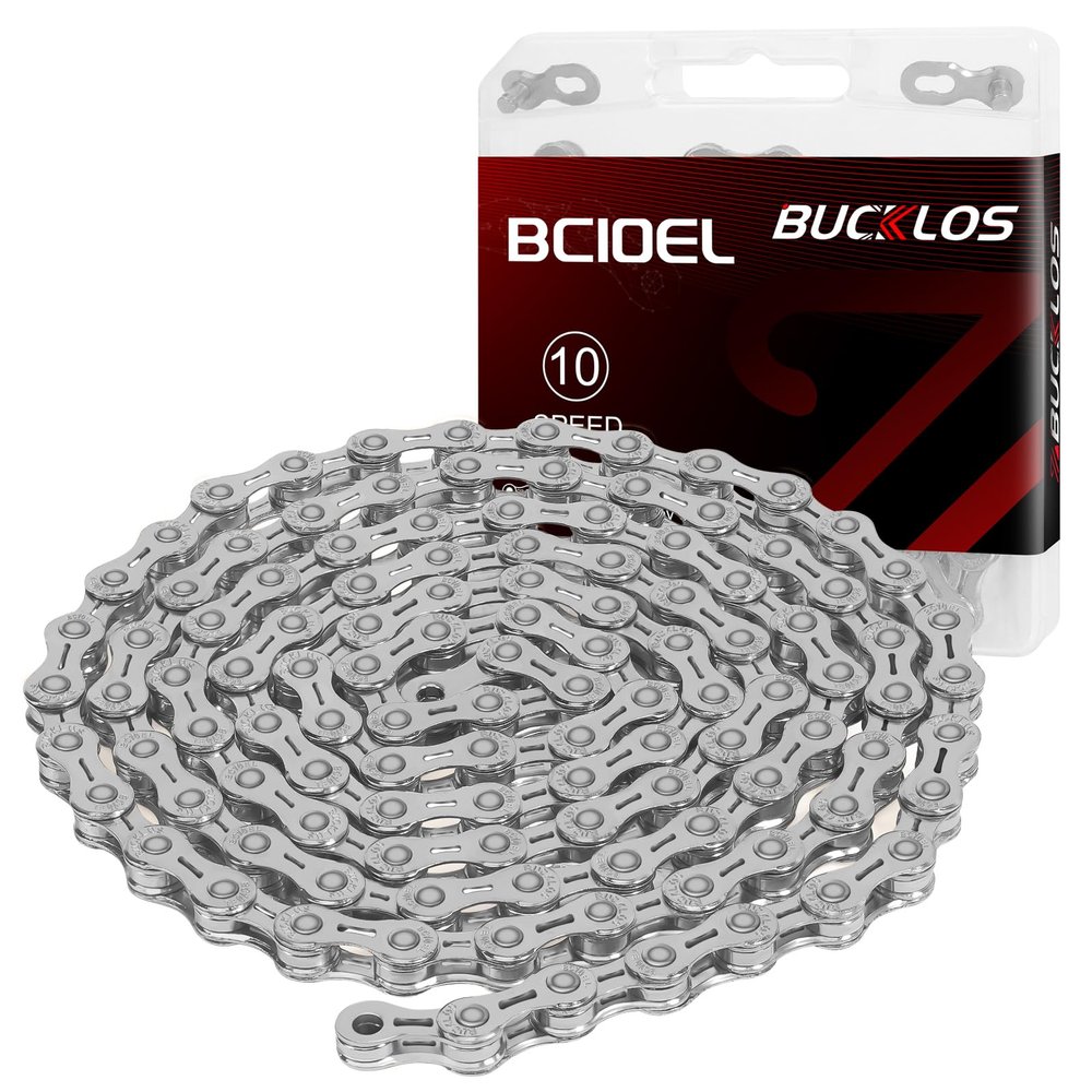 BUCKLOS 10 Speed Bike Chain 1/2 X 3/32 116 Links High Performance Lightweight Bicycle Chain for Road Bike/Mountain Bike Compatible with Shimano, SRAM Silver