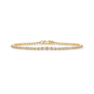 PAVOI 14K Yellow Gold Plated Graduated Simulated Diamonds Bezel Set Tennis Bracelets for Women - Cubic Zirconia Stones Round Statement Bride Gold Bracelet Stack - Size 7.5"