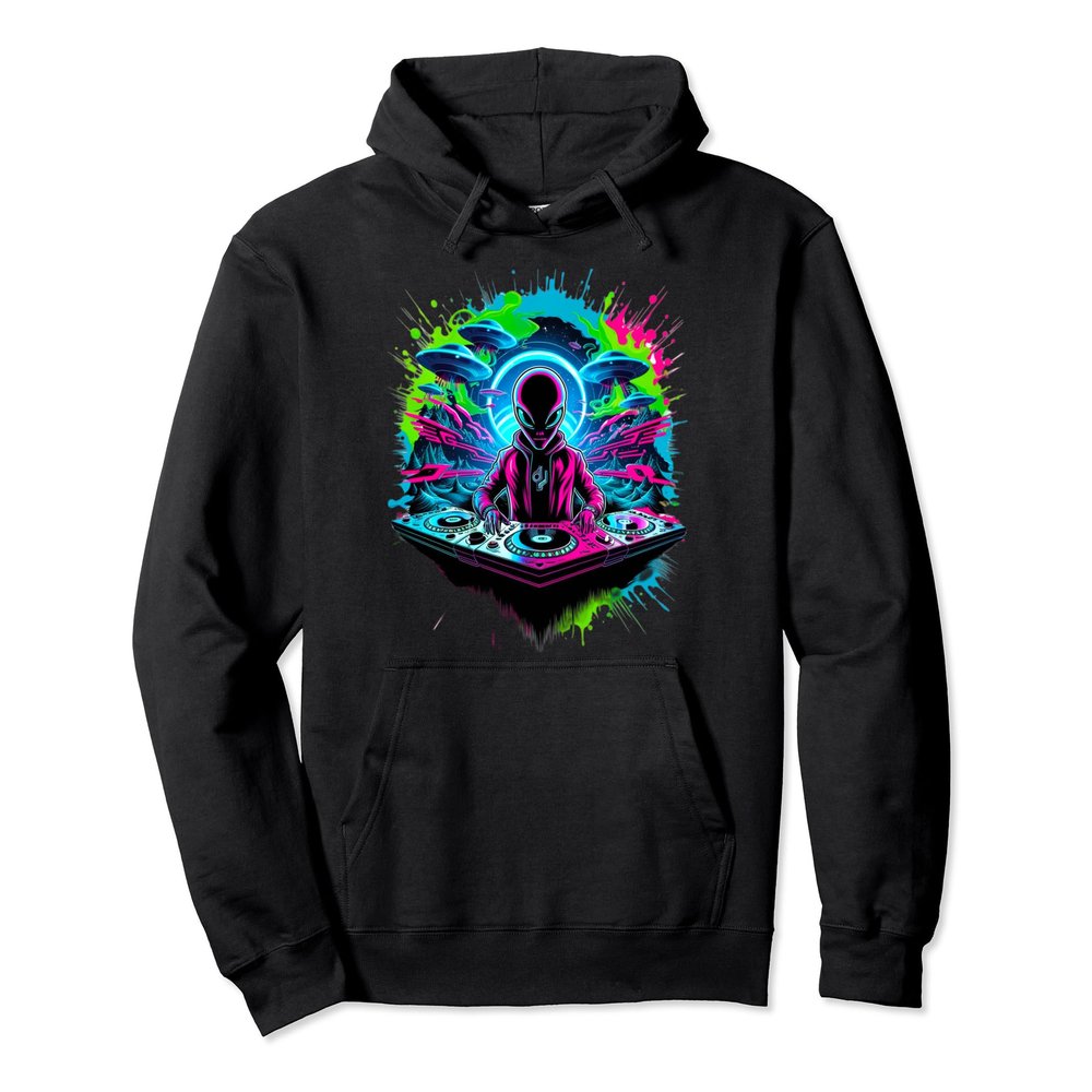 Intergalactic DJ Alien:Cosmic Beats and UFOs Pullover Hoodie
