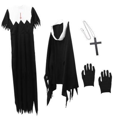 COLLBATH 1pc Scary Nun Costume for Halloween Adult Party Uniform Creepy Zombie Nun Outfit for Women for Costume Parties and Photo Shoots Unique Halloween Decoration