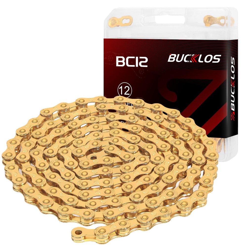 BUCKLOS 12 Speed Bike Chain 1/2X 11/128 126 Links High Performance Lightweight Bicycle Chain for Road Bike/Mountain Bike Compatible with Shimano, SRAM Gold