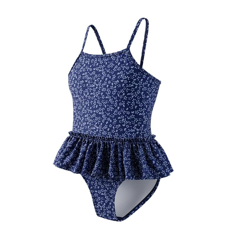 Angel season Girls Swimsuits with UPF 50+ Cute Ruffle One Piece Swimwear Environmentally Friendly and Renewable Lightweight Summer Beach Sport Swimming Suit Dark Blue Daisy Floral Size 5