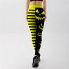 Tummy Control Scary Ghost Face Pattern Halloween Leggings High Waist Soft Stripe Pumpkin Print Elastic Tights Pants Trendy Skinny Leggings for Women Halloween Party S Yellow view 2