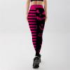 Women's Seamless Funny Pumpkin Face Printed Stretch Halloween Long Pants Stripe Print High Waist Pumpkin Halloween Leggings Tights for Party Costume Cosplay M Rose Red view 2