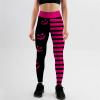 Women's Seamless Funny Pumpkin Face Printed Stretch Halloween Long Pants Stripe Print High Waist Pumpkin Halloween Leggings Tights for Party Costume Cosplay M Rose Red view 3
