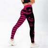 Women's Seamless Funny Pumpkin Face Printed Stretch Halloween Long Pants Stripe Print High Waist Pumpkin Halloween Leggings Tights for Party Costume Cosplay M Rose Red view 4