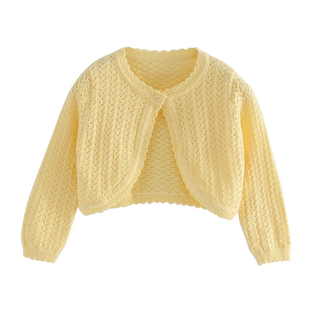 Toddler Baby Girls Shru Bolero Cardigan Knitted Long Sleeve Button Closure Lace Cropped (Yellow, 12-18 Months)