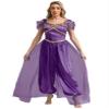 Linjinx Women's Arabian Princess Costume Belly Dance Jumpsuit Sequin Trim Pumpkin Pants with Tulle Overlay Dark Purple XX-Large view 1